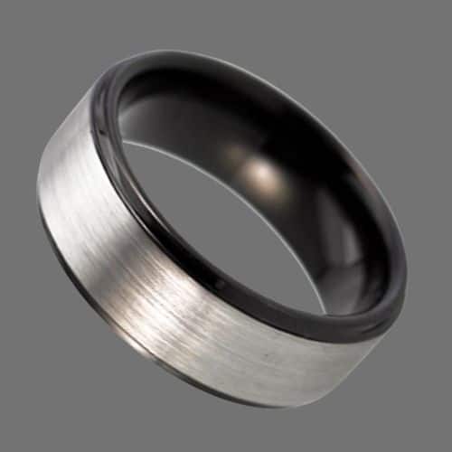 Gebürsteter silberner und schwarzer Wolframring für Männer 8mm