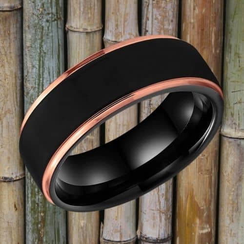 Wolframkarbidring für Männer - Schwarz und Roségold 8 mm bequeme Passform