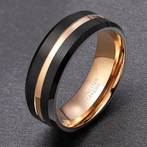 Schwarz-goldener Ring für Männer - Wolframkarbid, bequeme Passform, 8 mm
