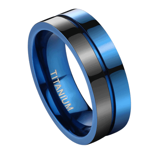 blauer Rückenring für Männer Hochzeit Jahrestag Verlobung Titanband 7mm in allen Größen