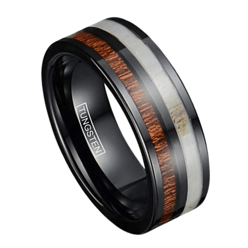 Holzgeweih Herrenring Hochzeit Verlobung Jubiläumsband Wolfram 8mm schwarz in allen Größen