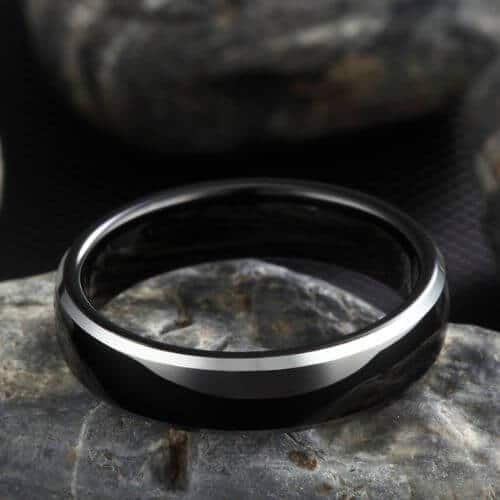 4mm Schwarz und Silber Gewölbter Wolframring Dünnes modernes Design Poliert