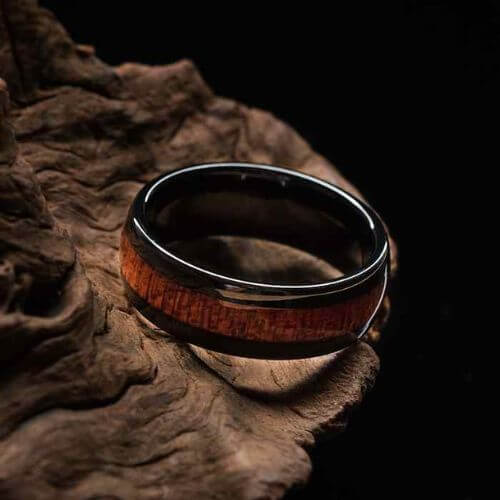 Schwarzer Wolframring für Herren mit Holzeinlage 8mm