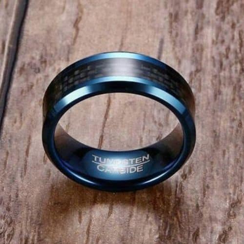 Herrenring - Blauer Wolframring mit schwarzer Kohlefasereinlage