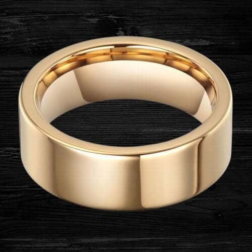 Wolframring für Männer - Goldfarbene, bequeme Passform, flache Oberseite
