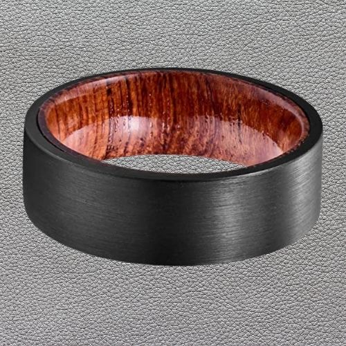 Herrenring aus gebürstetem Schwarz und Naturholz, 8 mm, Wolframband, modernes Design