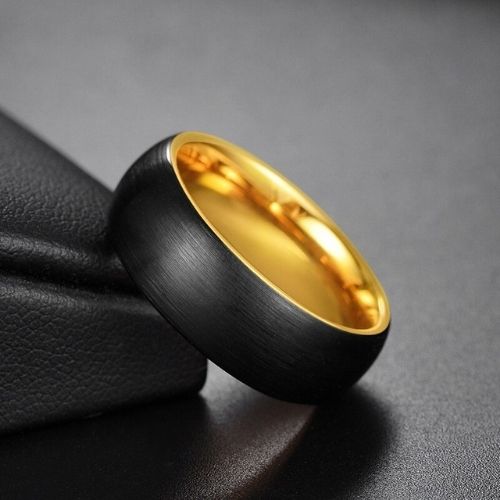Gebürsteter schwarzer und goldener Ring für Männer aus Wolfram, bequeme Passform