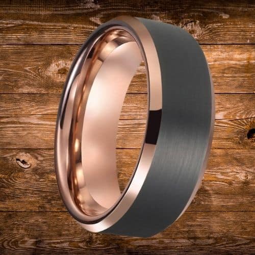 Eleganter schwarzer und roségoldener Ring für Männer im modernen Design aus Wolfram, 8 mm