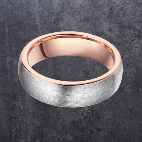Wolframkarbidring für Herren - Gebürstetes Silber und Roségold