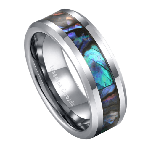 Silberner Herrenring mit Muschel zur Hochzeit, Verlobung, Jahrestag, Band aus Silber Wolfram in allen Größen