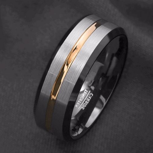 Schwarzer, silberner und goldener Ring für Männer, modernes Design im traditionellen Stil, bequeme Passform