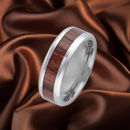 Holzring mit silbernem Titanband für Männer