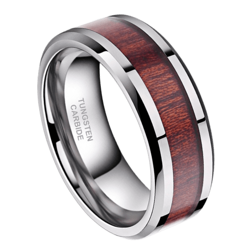 Holz Herrenring Hochzeitstag Verlobungsring auf Silber Wolfram 8mm in allen Größen