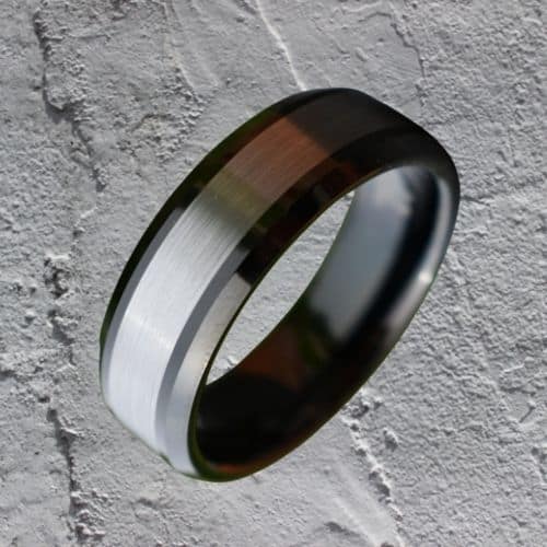 Wolframring für Männer - Silber und Schwarz, modernes Design, bequeme Passform