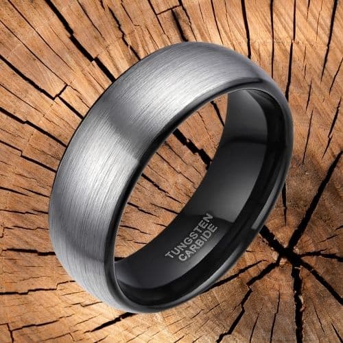 Wolframkarbidring für Herren - Gebürstetes Silber und Schwarz