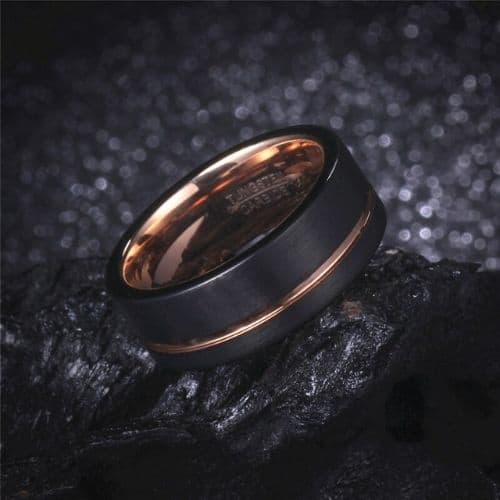 Wolframkarbidring für Männer - Schwarz und Roségold, modernes Design, bequeme Passform