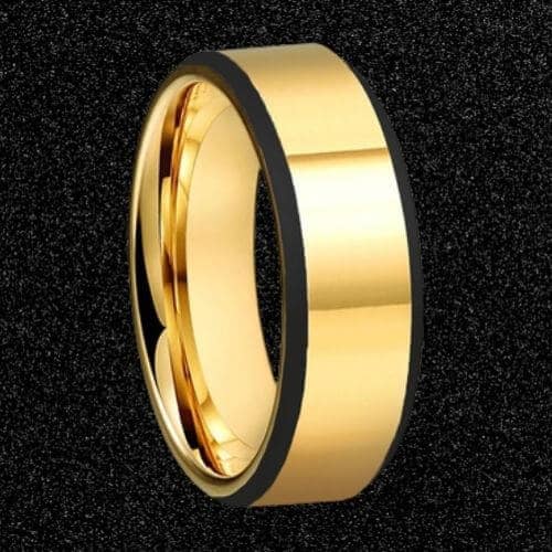 Goldring für Männer poliert mit schwarzen Rändern in allen Größen 8mm Wolfram