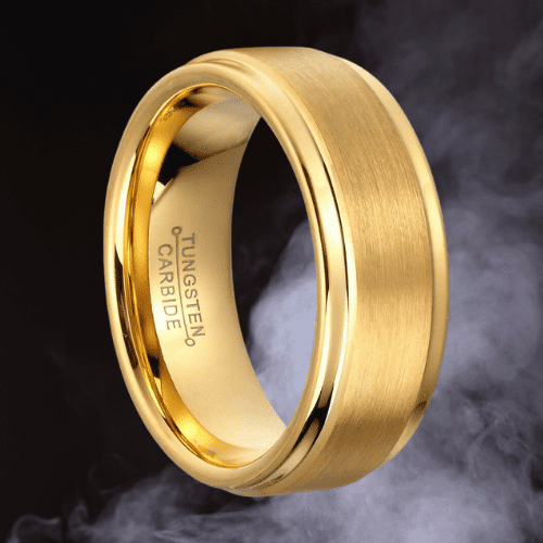 Gebürsteter und polierter Wolframring aus Gold für Männer. Moderner Stil, traditionelles Design, 6 mm, 8 mm, bequeme Passform