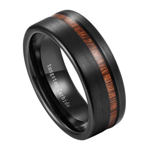 schwarzer Herrenring mit Holz Hochzeits-, Verlobungs- und Jubiläumsband 8mm Wolfram