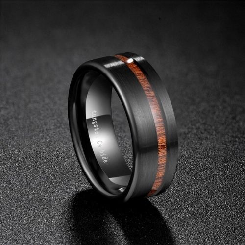 Herren Holzring schwarzes Wolframband in allen Größen 8mm
