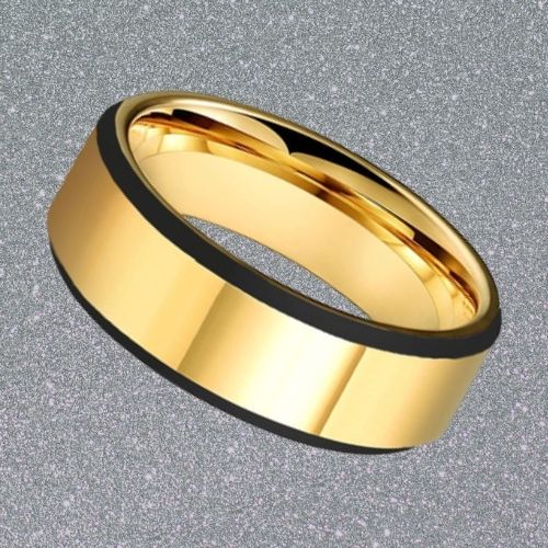 Goldring für Männer mit schwarzem Rand, poliert, traditionell-modernes Design