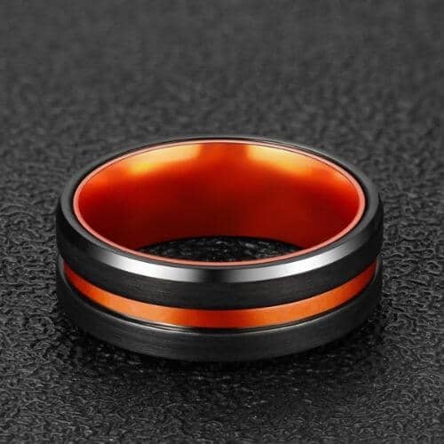 Schwarzer und orangefarbener Wolframring für Männer, 8 mm, modernes Design