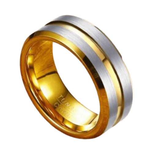 Herrenring aus Silber und Gold für Hochzeit, Verlobung, Jahrestag, 8 mm, Wolfram in allen Größen