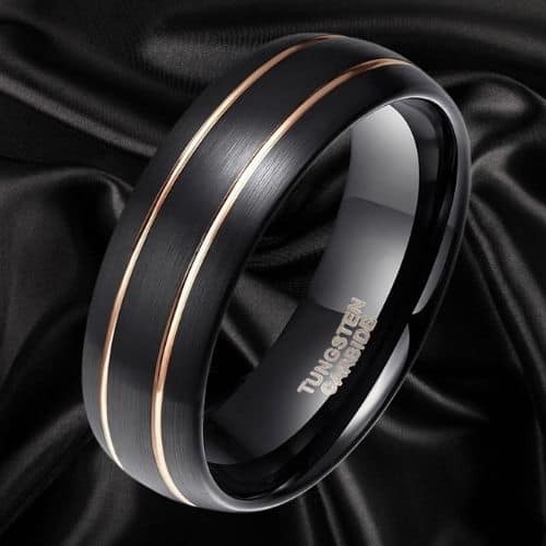 Schwarzer Ring für Männer mit zwei Rillen aus Gold, bequeme Passform
