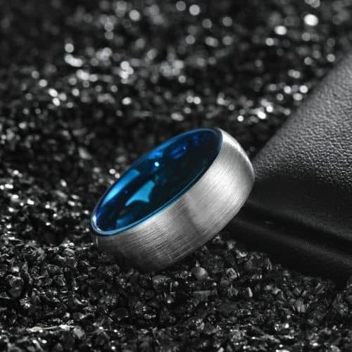 Wolframkarbidring für Herren in Silber und Blau, bequeme Passform