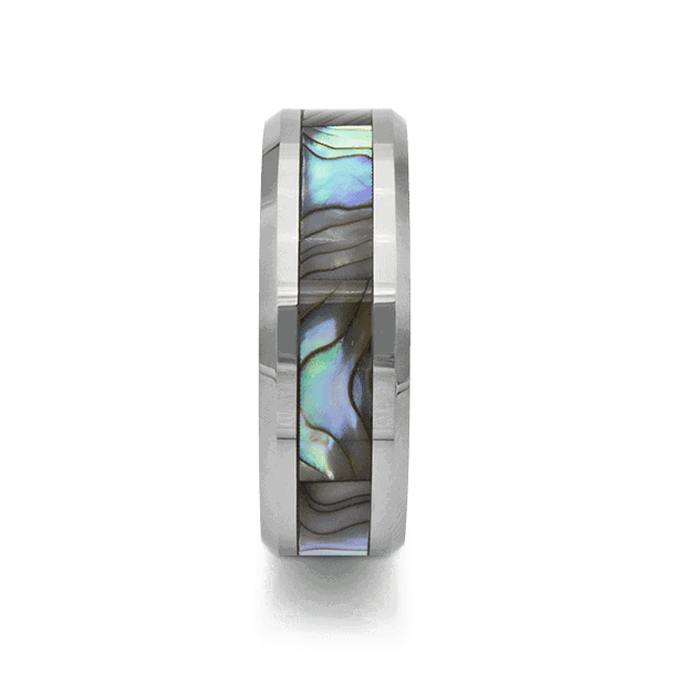 Wolframring mit glänzender Abalone-Muschel