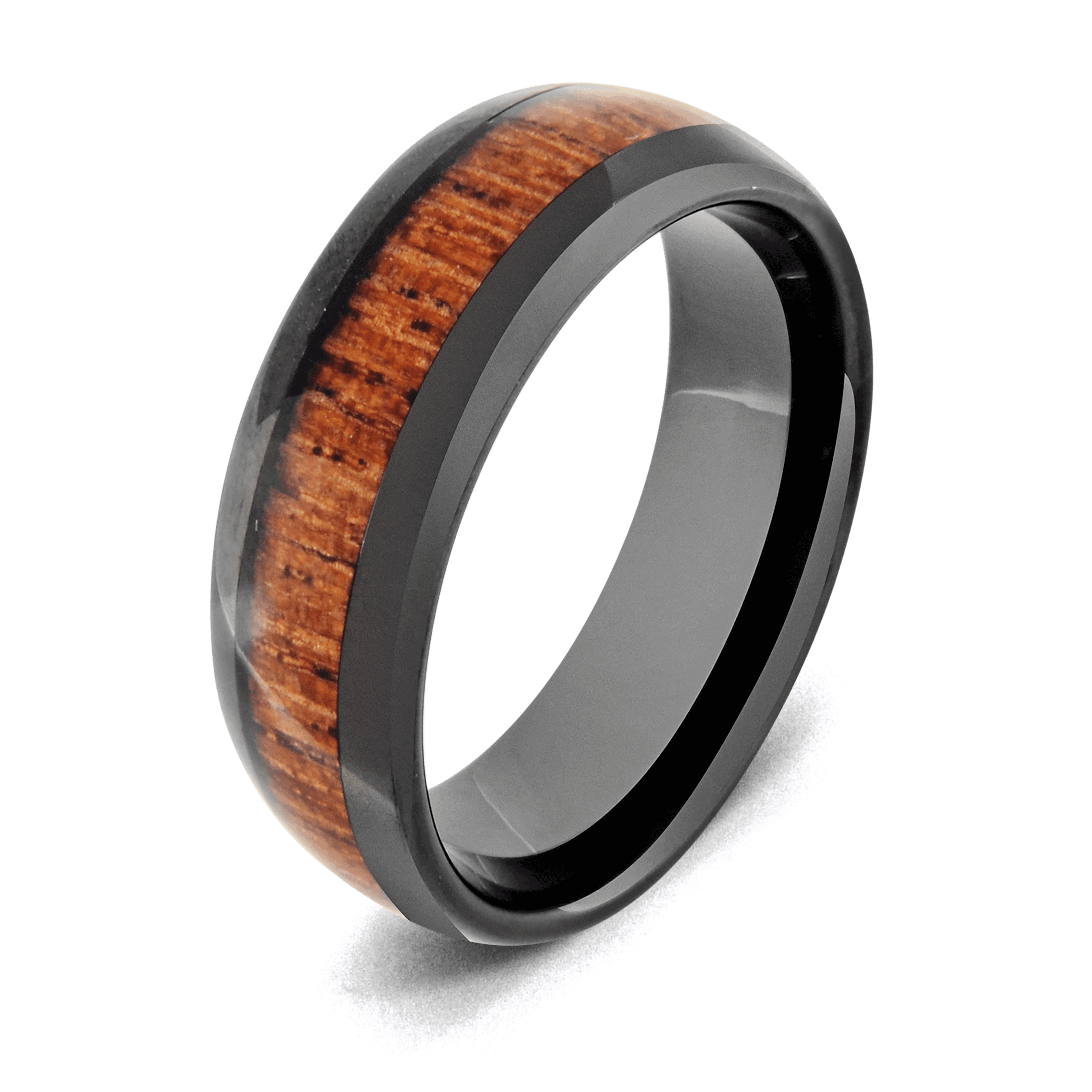 Schwarzer Ring mit Naturholzeinlage