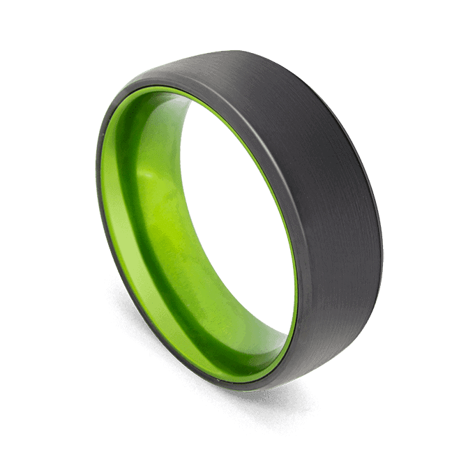 Schwarzer Herrenring mit leuchtend grünem Innenleben