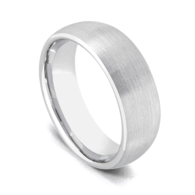 Silberner Wolframkarbidring für Herren - Gebürsteter silberner Ring in Kuppelform