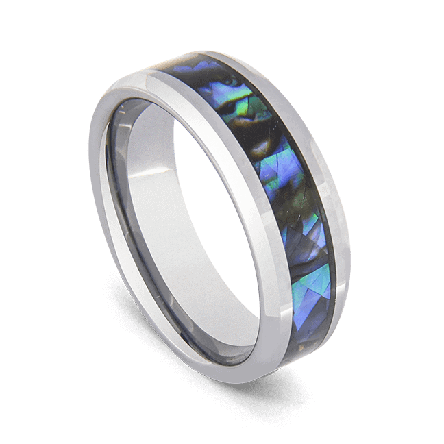 Herrenring aus Wolfram mit Inlay aus Abalone-Muschel