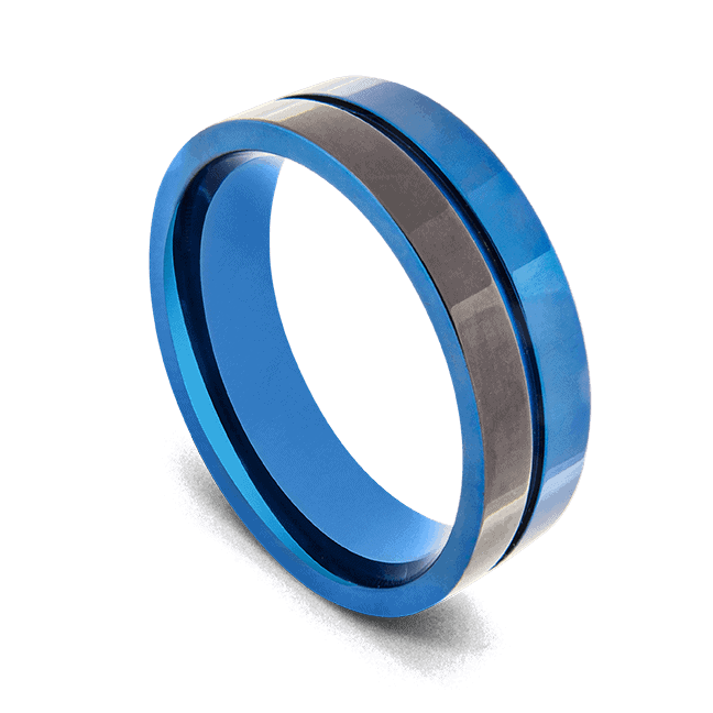 Titanring für Herren - Poliertes Schwarz und Blau
