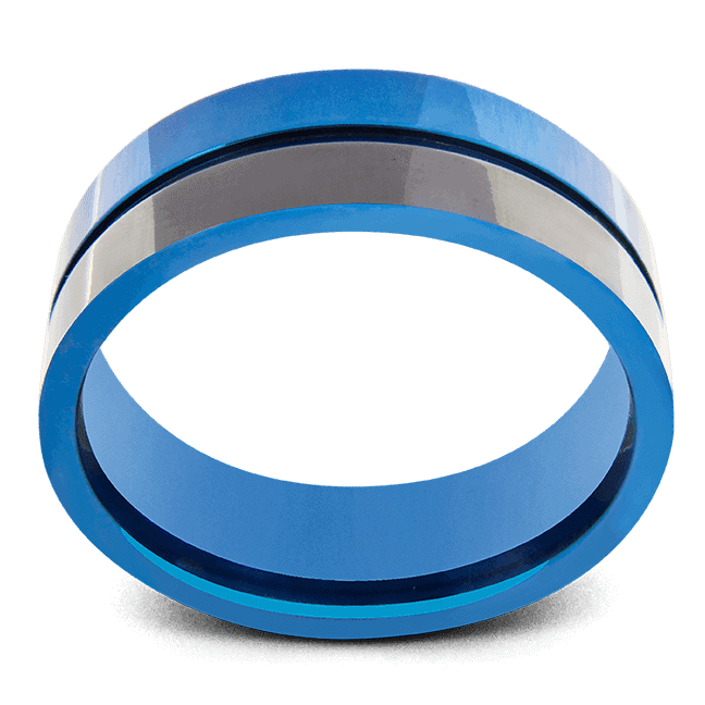 Schwarz-blauer Ring für Männer aus Titan