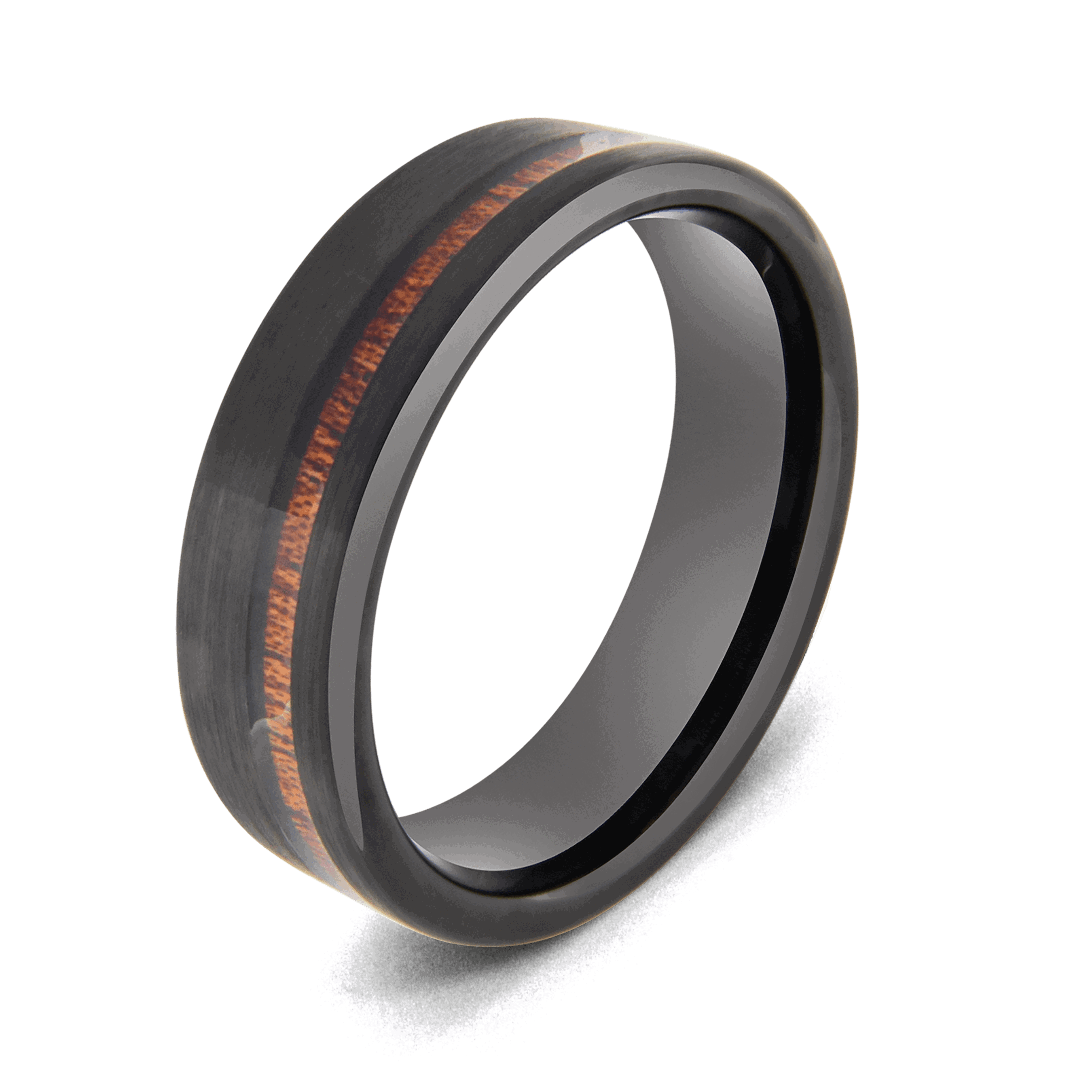 Schwarzer Herrenring mit Inlay aus Naturholz