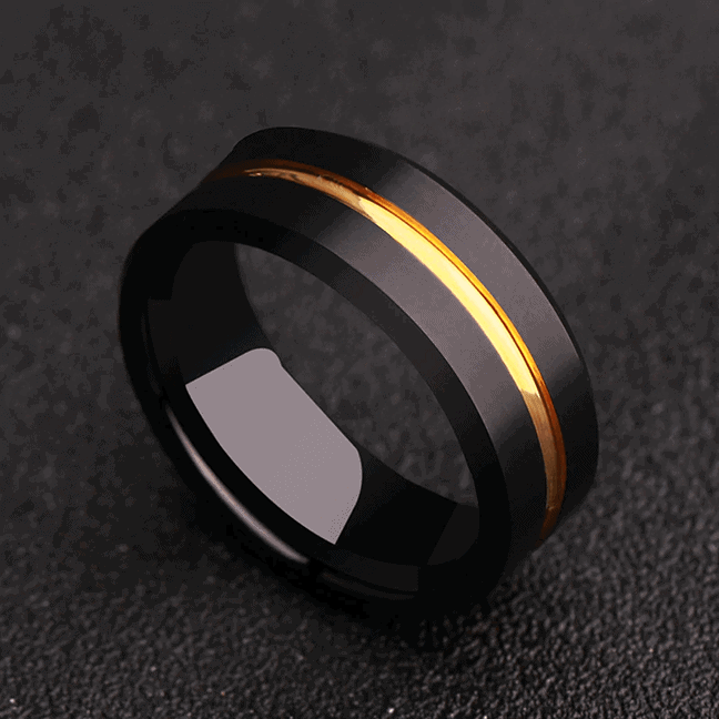Wolframring für Herren - Mattschwarz mit goldener Rille