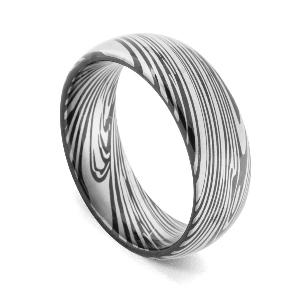 Wasserfallring - Wolframkarbidring mit Damaszenerstahlmuster