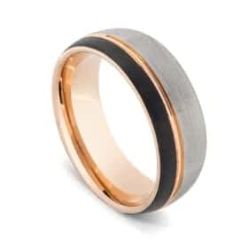Herrenring aus gebürstetem Silber, Schwarz und poliertem Gold