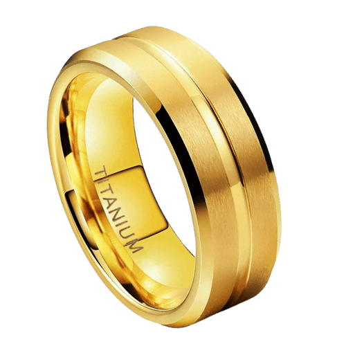 Goldener Titanring für Männer - Poliertes Gold mit Abschnitten aus gebürstetem Gold