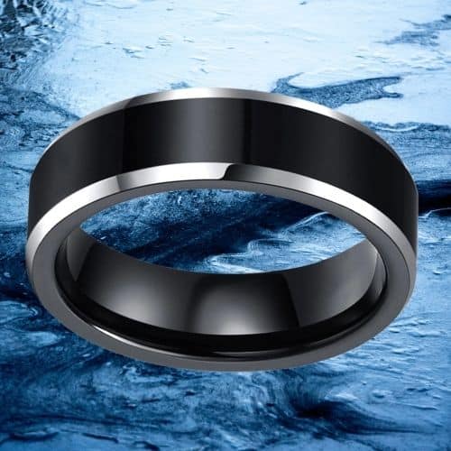 Schwarzer und silberner Titanring für Männer in allen Größen, modernes Design