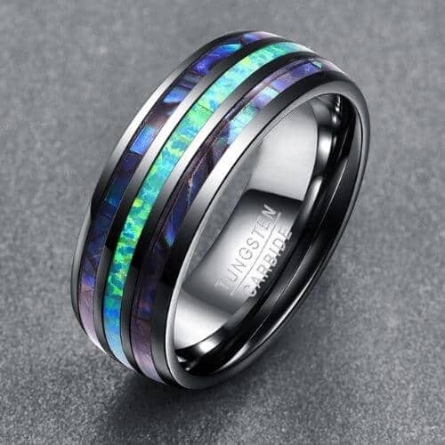 Herrenring-Set aus Abalone-Muschel und Opal in Silber-Wolfram in allen Größen und modernem Design