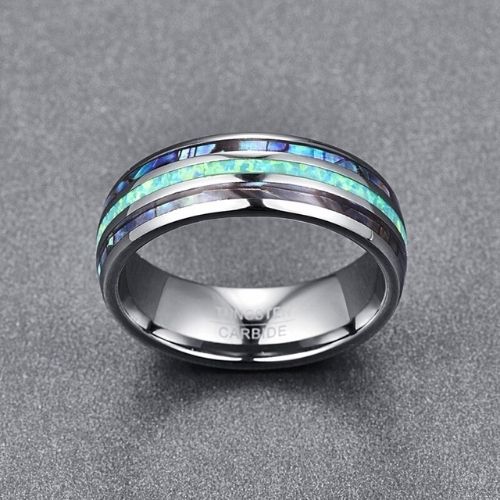 Herrenring aus Wolframkarbid mit Abalone-Muschel und Opal