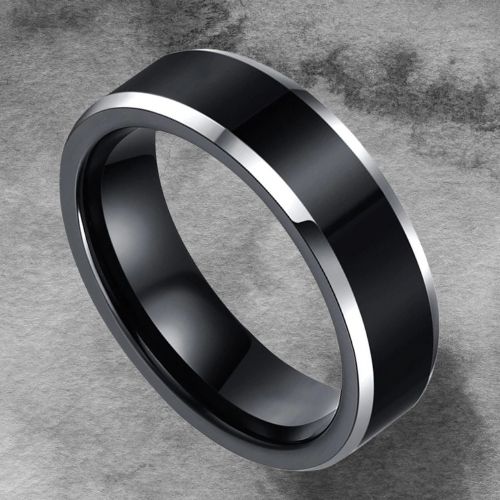 Schwarzer und silberner Titanring für Herren 6 mm 8 mm