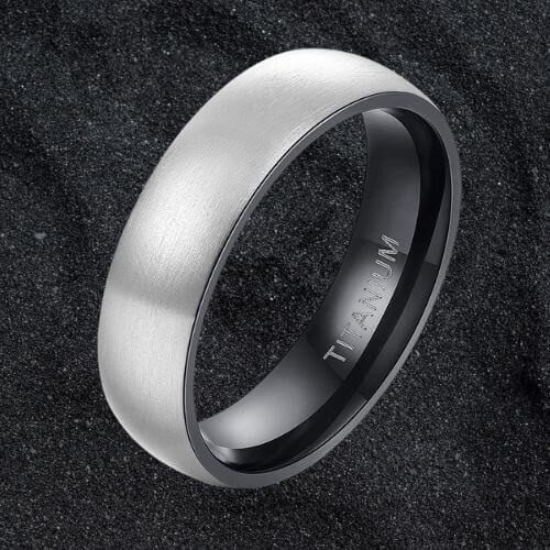 Herren Silberring modernes traditionelles Design gebürstetes Finish innen schwarz