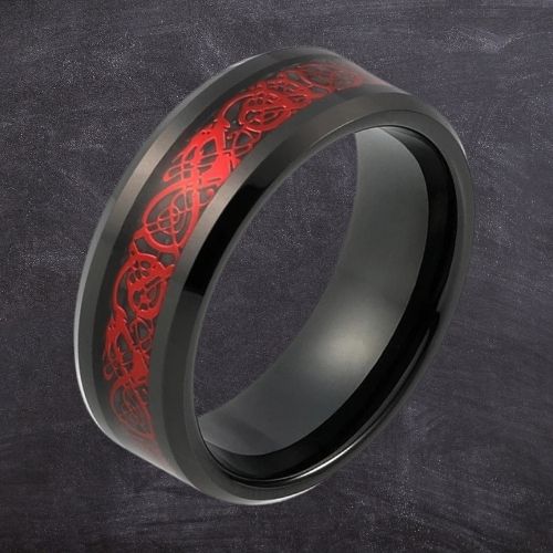 roter Herrenring mit schwarzen Rändern aus Wolfram und Kohlefaser, 8 mm Band