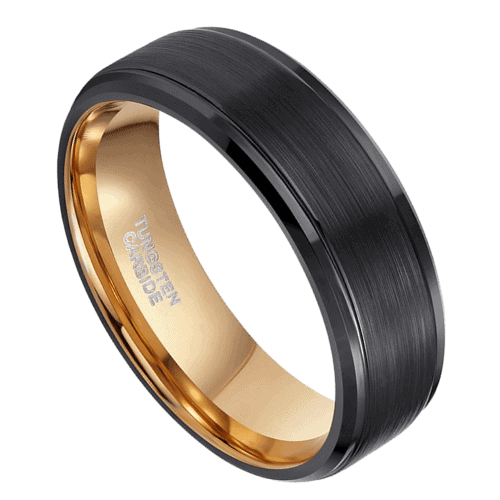 schwarzer Herrenring mit Roségold Wolframband Hochzeits-, Verlobungs- und Jubiläumsring in allen Größen 8mm gebürstet