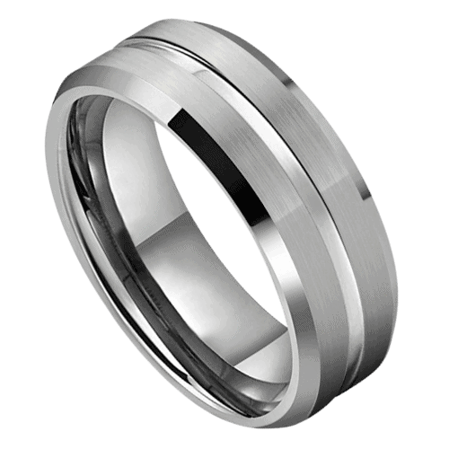 Silberner Herrenring mit poliertem Mittelteil und gebürsteten Kanten, modernes Design