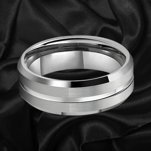 Silberner Wolframring für Männer 6mm 8mm Band gebürstete Ränder polierte Mitte